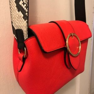 Bright Red and Snakeskin Print Crossbody Bag